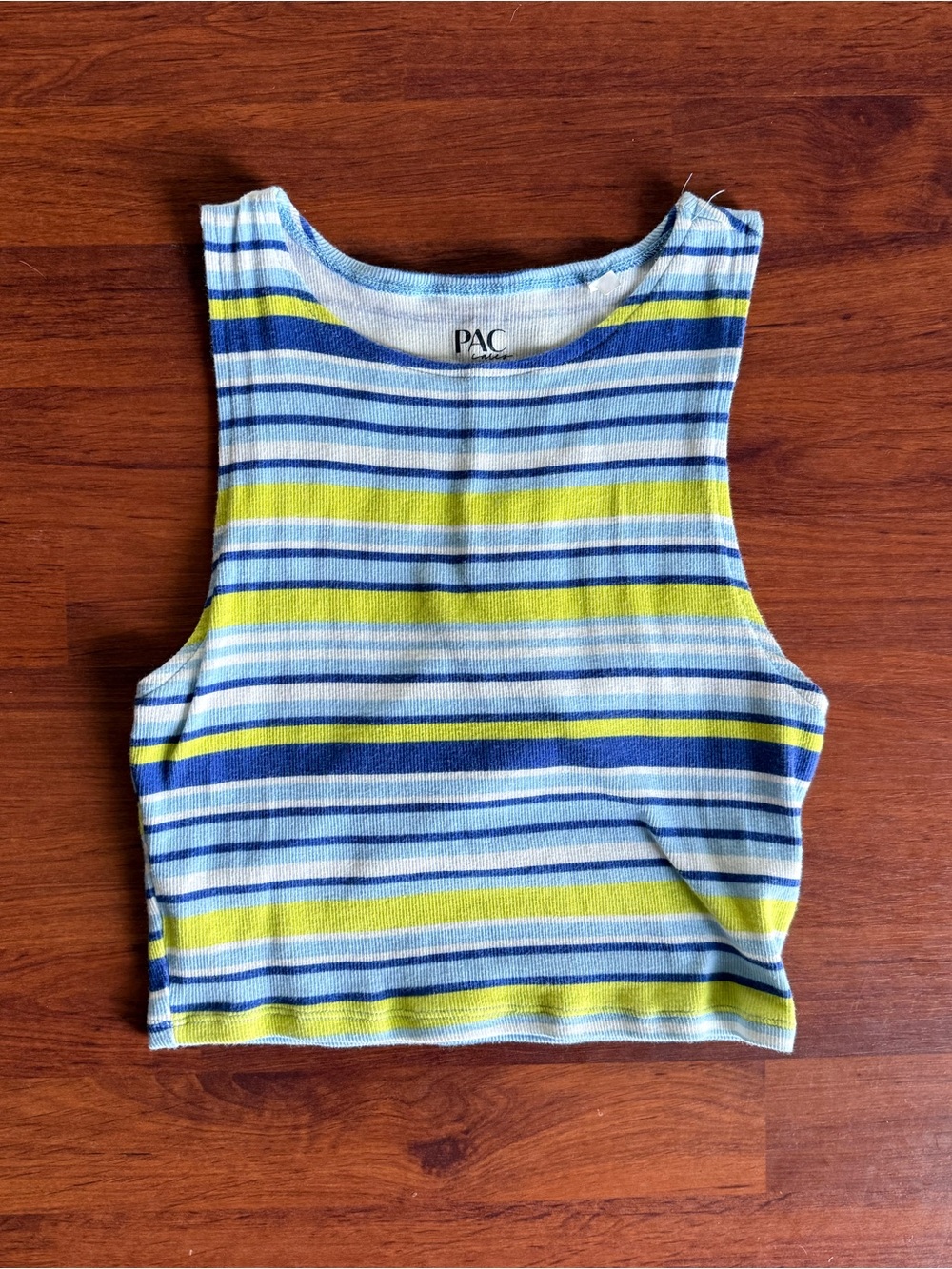 PacSun Striped Crop Tank Top in Blue, Yellow, White